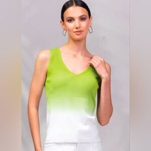 Alison Sheri Vibrant Green and White Ombre Tank Top